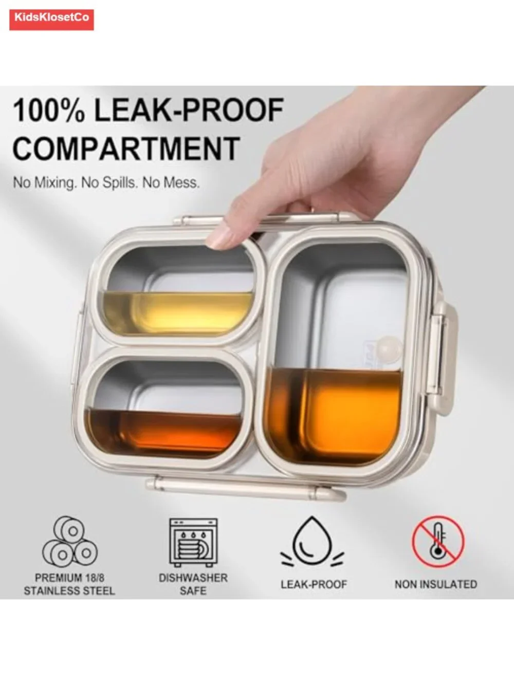 Stainless Steel Bento Box 3 Compartments Leakproof Lunch Container 25oz